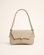 Lunara Shoulder Bag Curved Base Shape Gold Clasp Detail Khaki