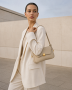 Lunara Shoulder Bag Curved Base Shape Gold Clasp Detail Khaki