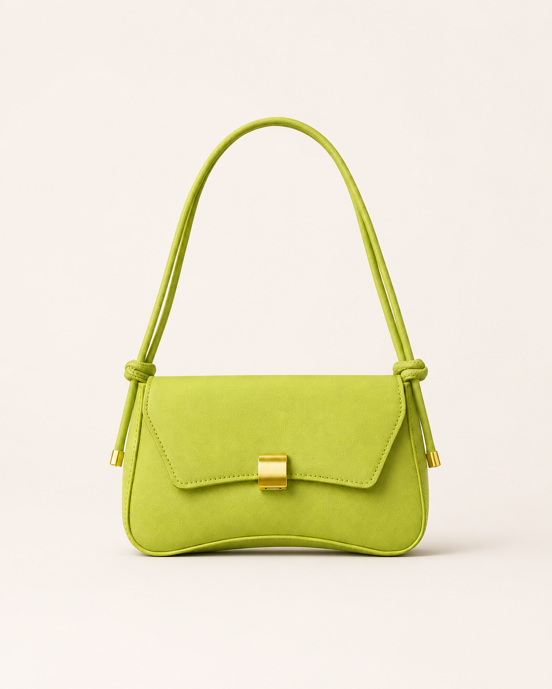 Lunara Shoulder Bag Curved Base Shape Gold Clasp Detail Khaki