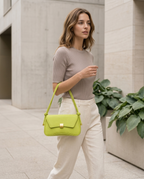Lunara Shoulder Bag Curved Base Shape Gold Clasp Detail Khaki