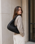 Maeve Woven Shoulder Bag Slouchy Shape Integrated Single Strap Black