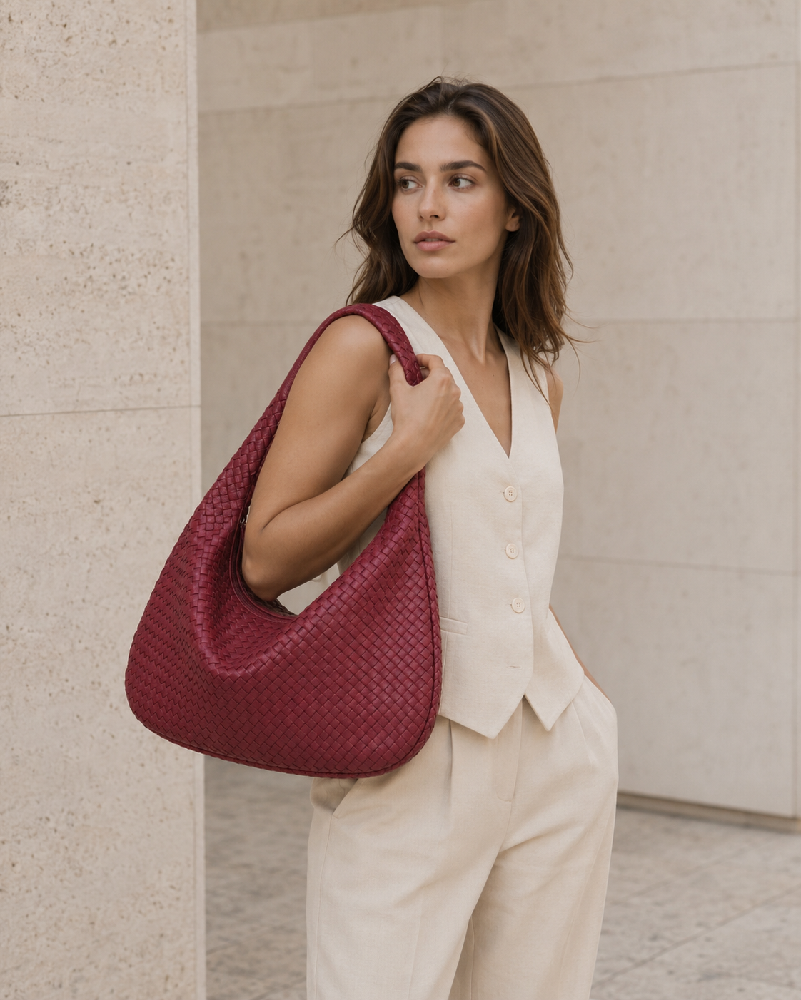 Maeve Woven Shoulder Bag Slouchy Shape Integrated Single Strap Black