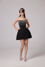 Melisande Fully Embellished Mini Dress Sleeveless Off-Shoulder Detail Black