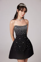 Melisande Fully Embellished Mini Dress Sleeveless Off-Shoulder Detail Black