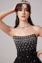Melisande Fully Embellished Mini Dress Sleeveless Off-Shoulder Detail Black