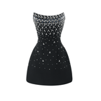 Melisande Fully Embellished Mini Dress Sleeveless Off-Shoulder Detail Black