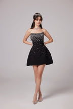 Melisande Fully Embellished Mini Dress Sleeveless Off-Shoulder Detail Black