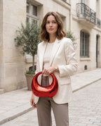 Minerva Acrylic Clutch Bag Sculpted Handle Rounded Shape Gold