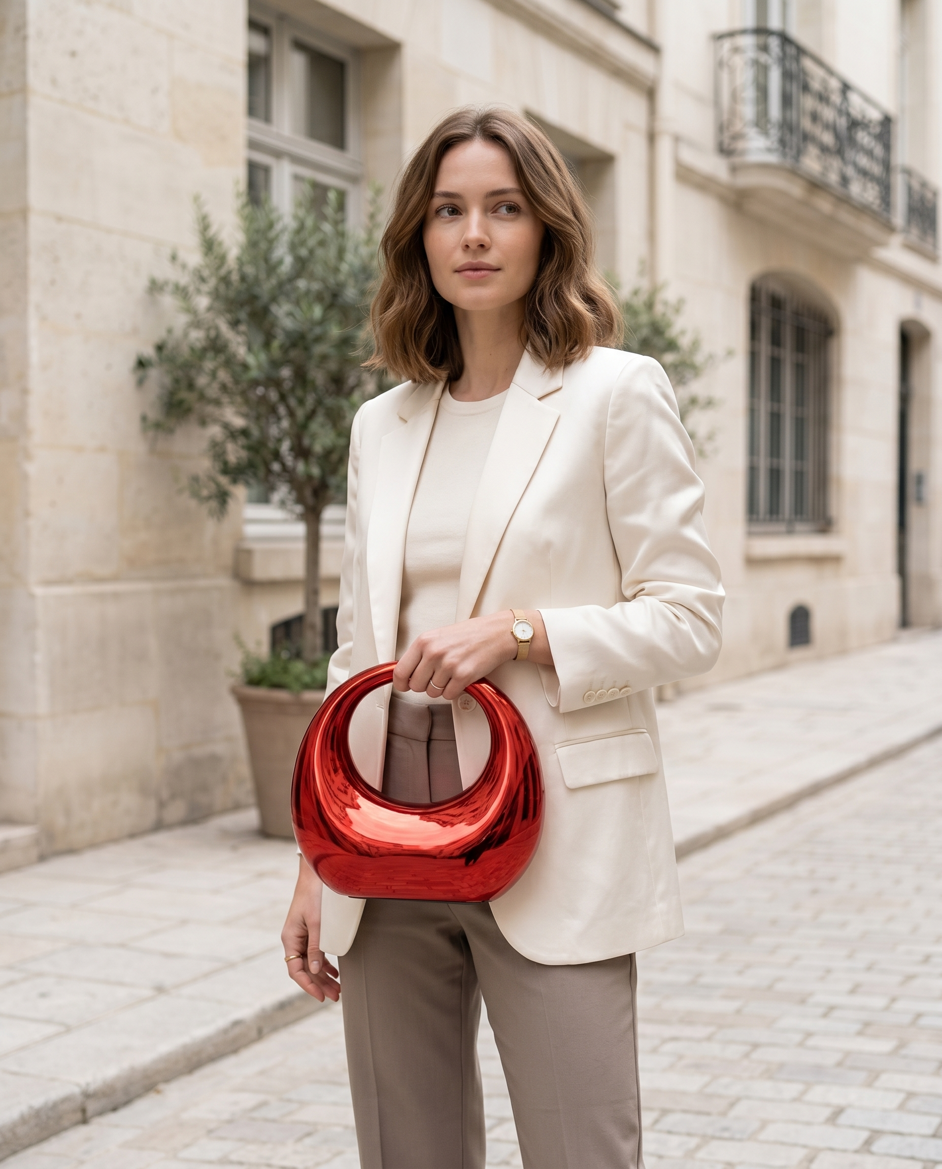 Minerva Acrylic Clutch Bag Sculpted Handle Rounded Shape Gold