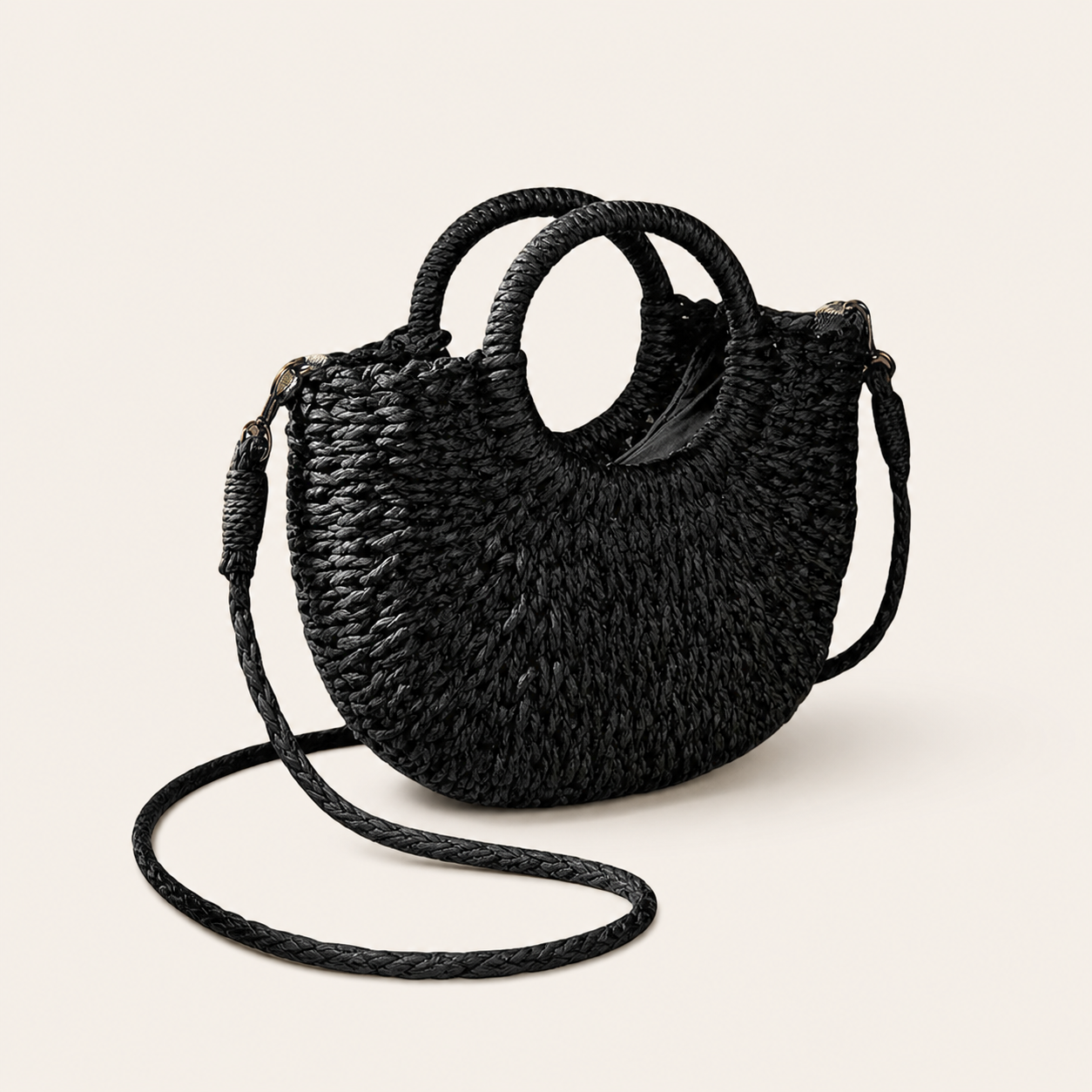 Mirelle Woven Beach Bag Round Handles Detachable Crossbody Strap Beige