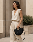 Mirelle Woven Beach Bag Round Handles Detachable Crossbody Strap Beige