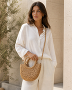 Mirelle Woven Beach Bag Round Handles Detachable Crossbody Strap Beige