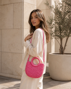 Mirelle Woven Beach Bag Round Handles Detachable Crossbody Strap Beige