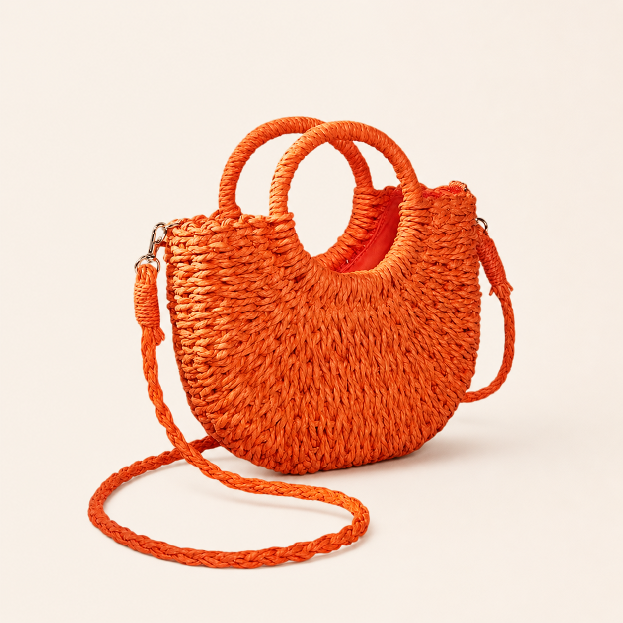 Mirelle Woven Beach Bag Round Handles Detachable Crossbody Strap Beige