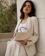 Odilia Structured Mini Tote Bag Trapezoid Shape Metal Handle White