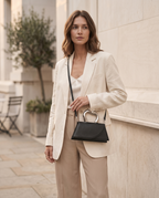 Odilia Structured Mini Tote Bag Trapezoid Shape Metal Handle White