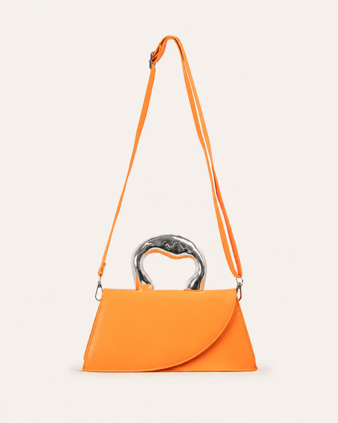 Odilia Structured Mini Tote Bag Trapezoid Shape Metal Handle White