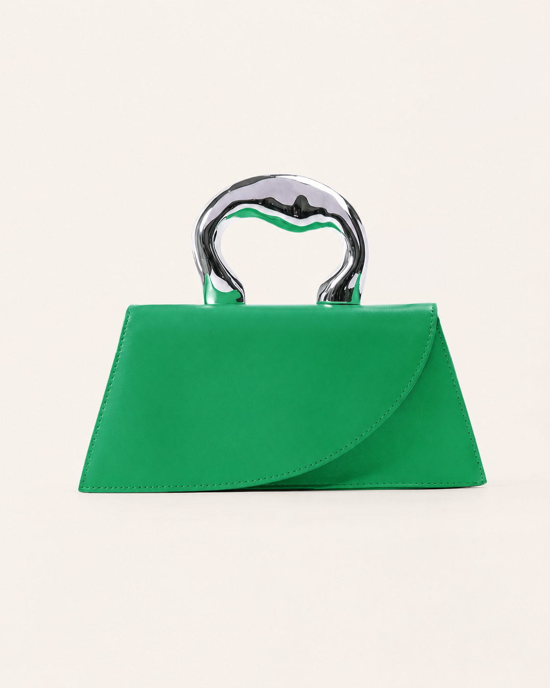 Odilia Structured Mini Tote Bag Trapezoid Shape Metal Handle White