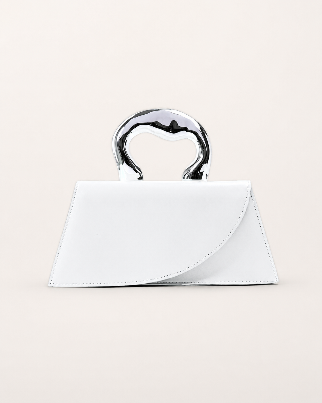 Odilia Structured Mini Tote Bag Trapezoid Shape Metal Handle White