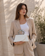 Odilia Structured Mini Tote Bag Trapezoid Shape Metal Handle White