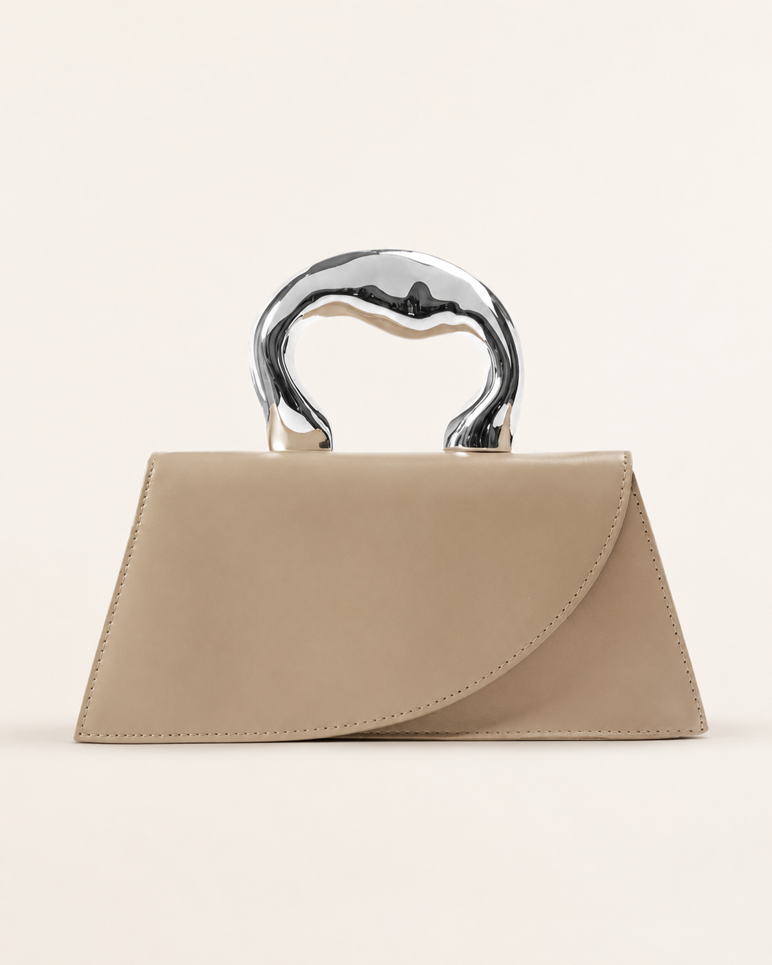 Odilia Structured Mini Tote Bag Trapezoid Shape Metal Handle White