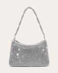Olivra Rhinestone Shoulder Bag Soft Square Shape Chain Strap Silver