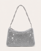 Olivra Rhinestone Shoulder Bag Soft Square Shape Chain Strap Silver