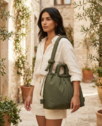 Ondine Puffer Tote Bag Quilted Texture Padded Handles Green