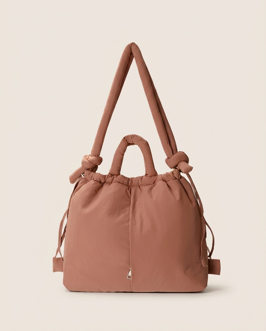 Ondine Puffer Tote Bag Quilted Texture Padded Handles Green