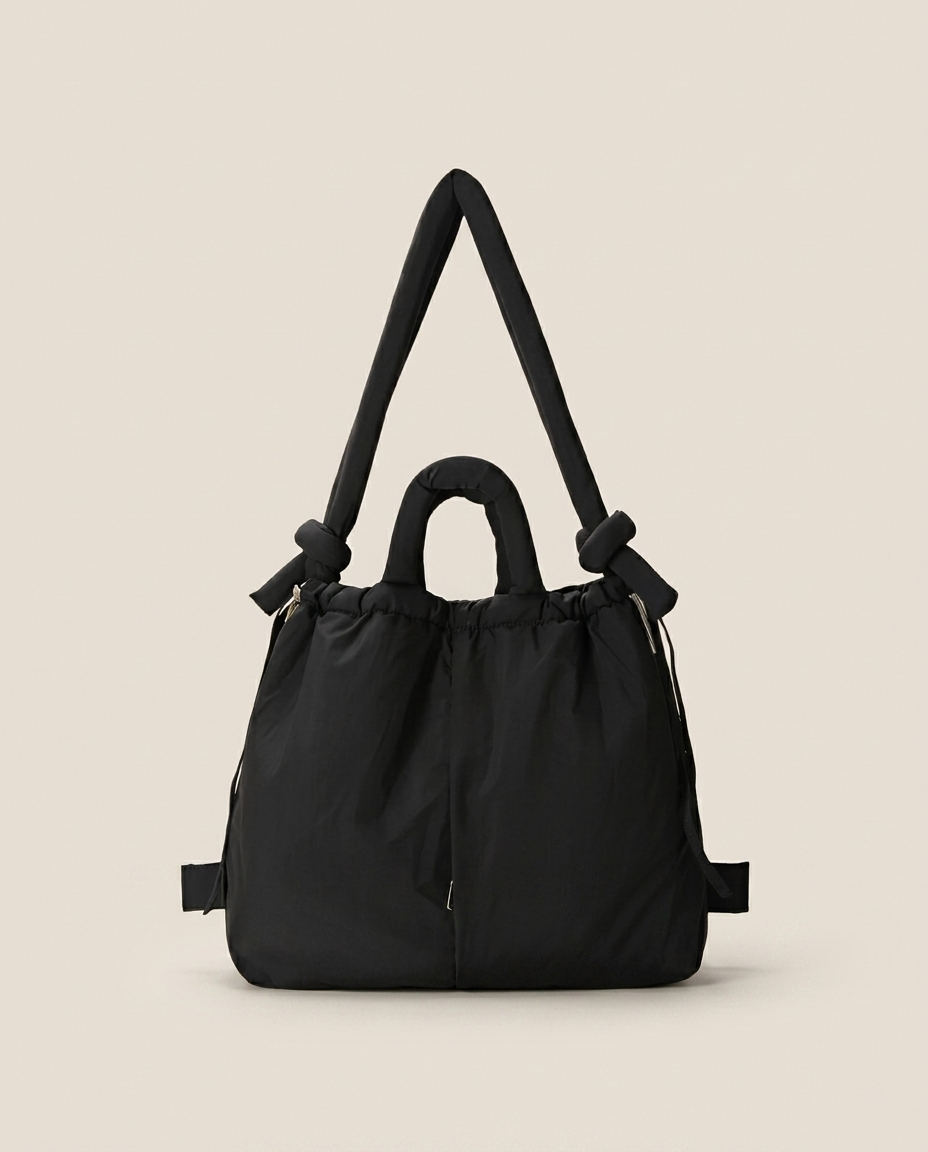 Ondine Puffer Tote Bag Quilted Texture Padded Handles Green