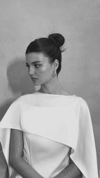 Lyna White Satin Ruffled Mini Dress Sleeveless Shawl Panel Detail
