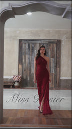 Stefania Floral Lace Maxi Gown One Shoulder High Slit Detail Red