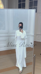 Piroska Pearl Trim Shawl Detail Maxi Dress Mock Neck Long Sleeve White