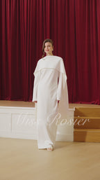 Piroska Pearl Trim Shawl Detail Maxi Dress Mock Neck Long Sleeve White