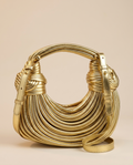 Romy Sculptural Handbag Knotted Handle Curved Ribbed Shape Gold