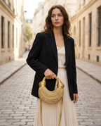 Romy Sculptural Handbag Knotted Handle Curved Ribbed Shape Gold