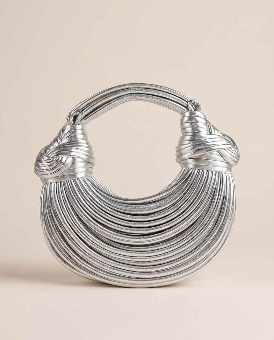 Romy Sculptural Handbag Knotted Handle Curved Ribbed Shape Gold