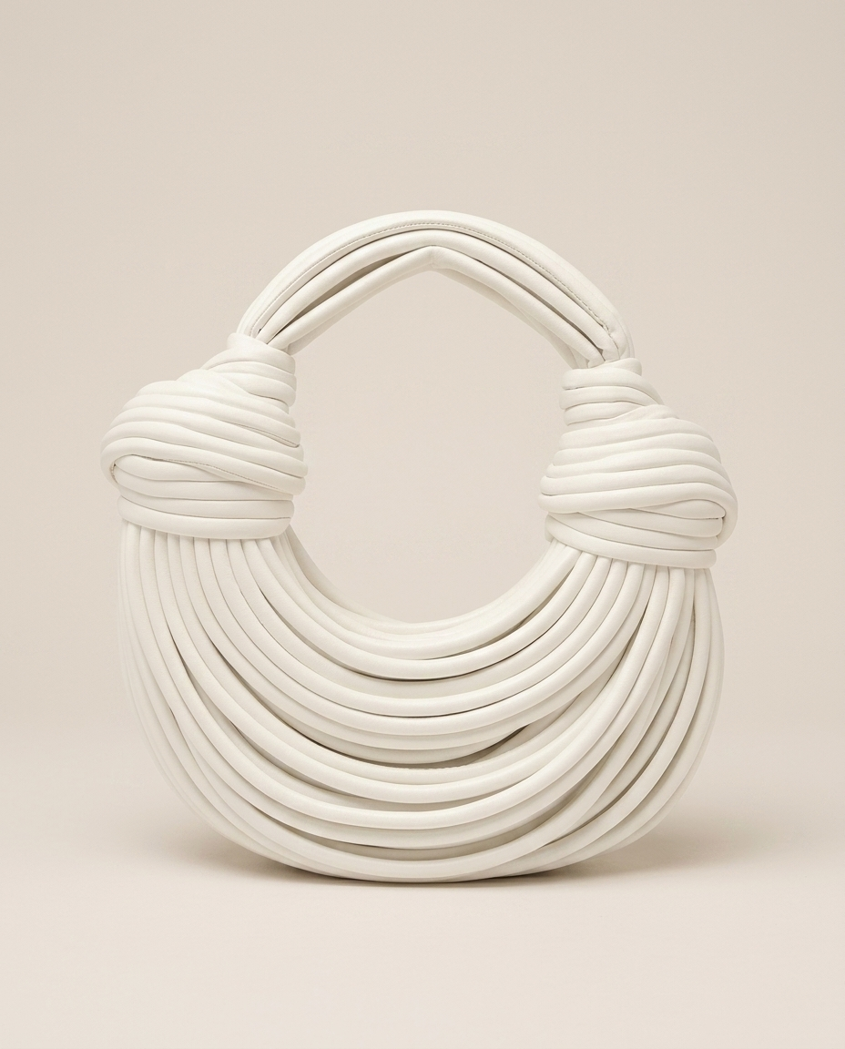 Romy Sculptural Handbag Knotted Handle Curved Ribbed Shape Gold