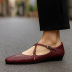 Women's Leather Ballet Flats Almond Toe Cross-Strap Wedge