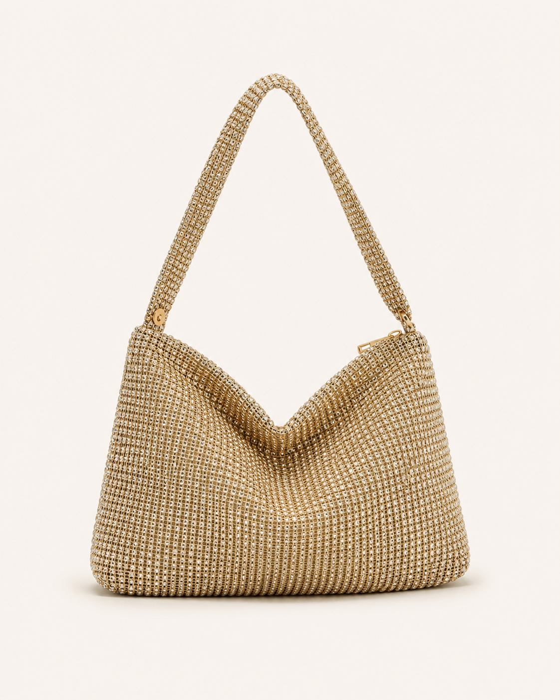 Tavira Rhinestone Shoulder Bag Structured Shape Zip Closure Gold
