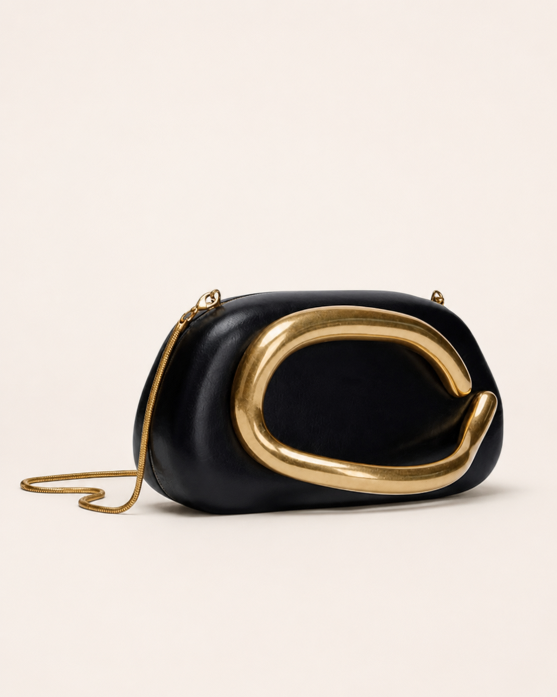 Vanya Sculptural Clutch Bag Rounded Shape Metallic Accent Chain Strap Brown