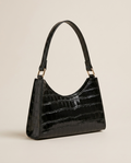 Vireya Croc Effect Shoulder Bag Curved Shape Zip Closure Black