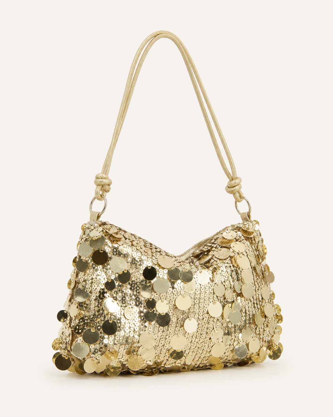 Ysella Sequin Shoulder Bag Ruched Shape Short Top Handle Gold