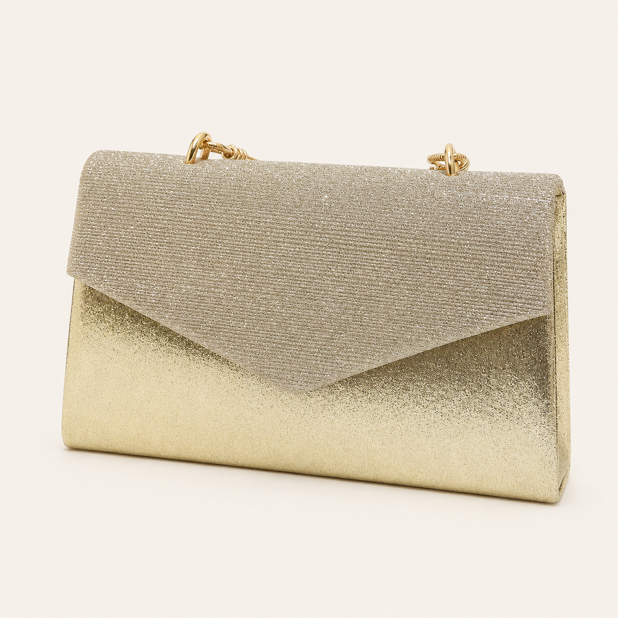 Zirel Glitter Clutch Bag Structured Shape Detachable Chain Strap Silver