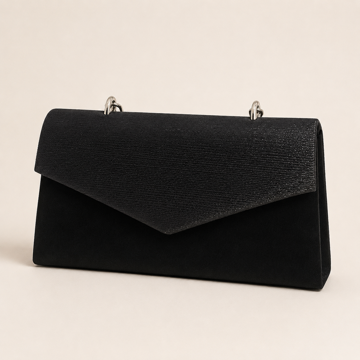 Zirel Glitter Clutch Bag Structured Shape Detachable Chain Strap Silver