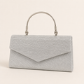 Zirel Glitter Clutch Bag Structured Shape Detachable Chain Strap Silver