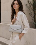 Zirel Glitter Clutch Bag Structured Shape Detachable Chain Strap Silver